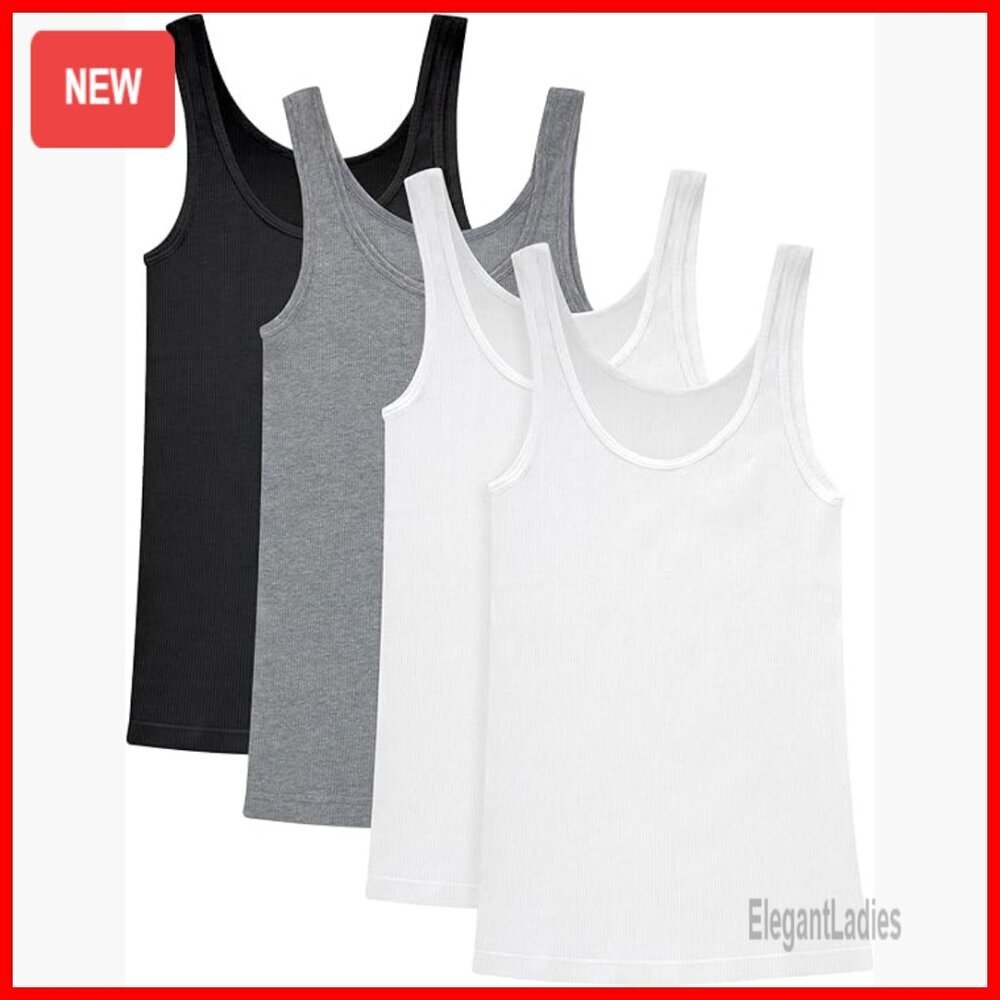 Soft Cotton Rib Tank Tops 4-Pack Classic Fit Layering Essential